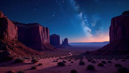 Obraz premium Starry desert canyon, sculpted rock formations, night sky, landscape, desert, stars