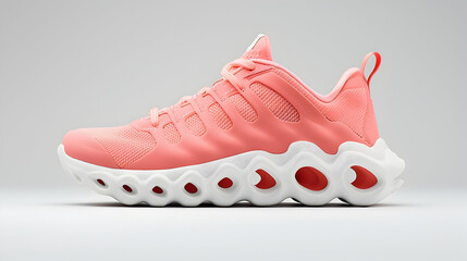 Pink Knitted Athletic Sneaker with Perforated White Sole