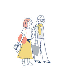 笑顔で一緒に歩く中年・シニア女性2人