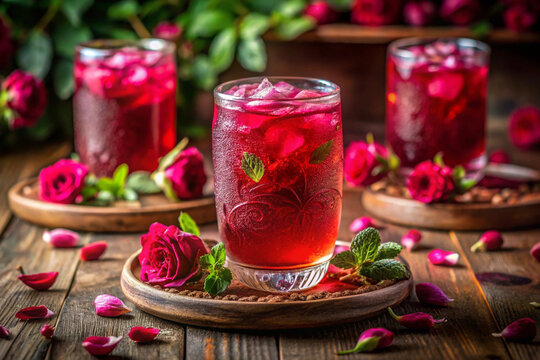 Rooh Afza (Rose Water) Herbal Drink with Copy Space  Botanical Syrup Beverage