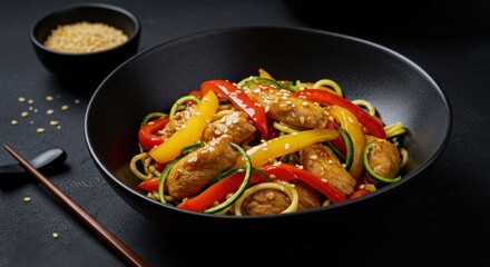Chicken Zoodle Stir-Fry with Bell Peppers and Ginger-Garlic Glaze