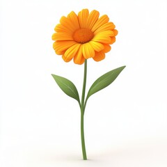 Fototapeta premium Vibrant orange flower with green leaves on a stem.