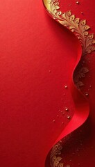 Naklejka premium Red textured paper background with gold ink abstract design Top view, copy space , sophisticated, chinese style