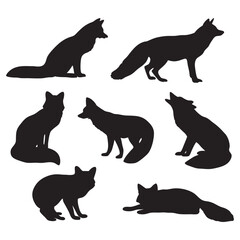 Fox Silhouette Vector Set – Black Wild Animal Shapes for Design and Decoration