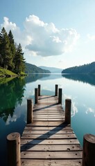 Rustic wooden dock extends over tranquil Swedish lake , dock, reflection, peaceful