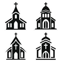 Church Silhouette Set Vector Illustration.