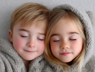 curled up sleeping siblings pillow