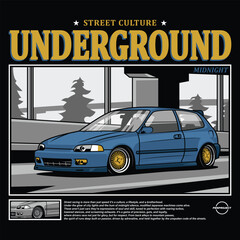 car design illustration, underground street culture