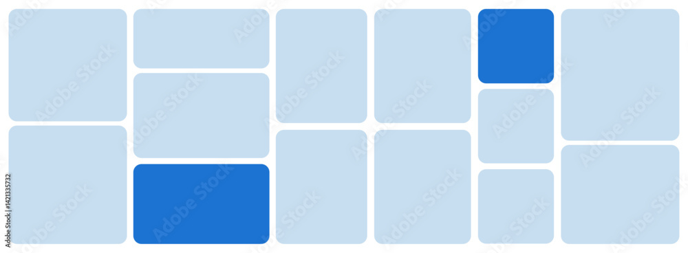 Aufkleber Template of photo montage. 14 Blue frames design composition for gallery for website with squares. Banner for bg design