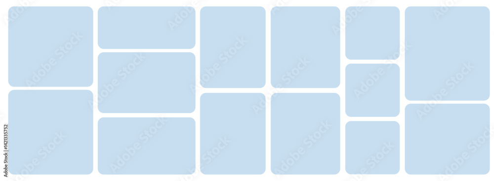 Aufkleber Template of photo montage. 14 Blue frames design composition for gallery for website with squares. Banner for bg design