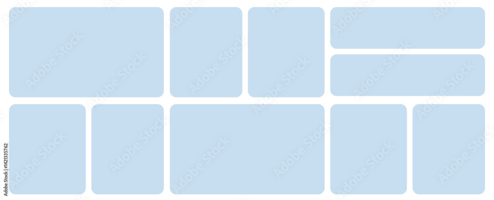 Aufkleber Template of photo montage. 10 Blue frames design composition for gallery for website with squares. Banner for bg design.