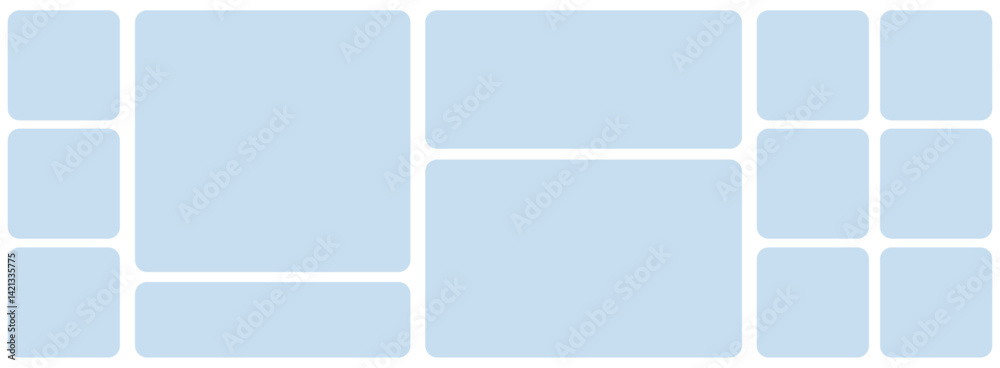 Poster Template of photo montage. 13 Blue frames design composition for gallery for website with squares. Banner for bg design