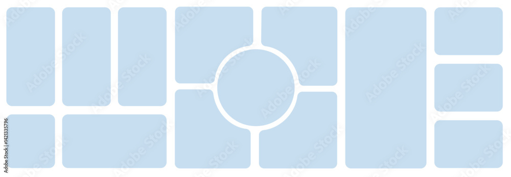 Aufkleber Template of photo montage. 14 White frames design composition for gallery for website with round at the center. Banner for bg design