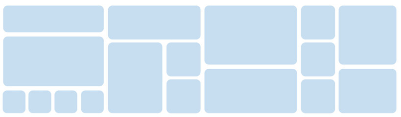 Obraz premium Template of photo montage. 17 Blue frames design composition for gallery for website with squares. Banner for bg design.