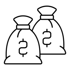 Two sacks of money thin line icon, west desert and bank concept. Vector graphics. Money bags with dollar sign on white background, linear style for mobile or design.