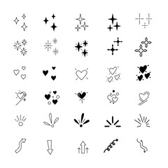 Doodle Hand drawing line vector elements, heart line texture, stars, arrow elements line scribble. Vector illustration