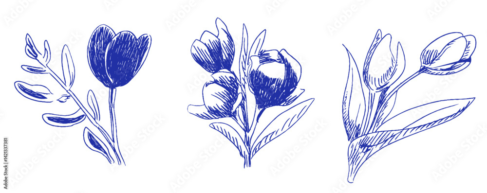 Poster floral doodles capture whimsical mediterranean charm in a coquette style with linear design elements