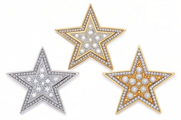 A set of star-shaped jewel stickers isolated on a white background. (Diamond)