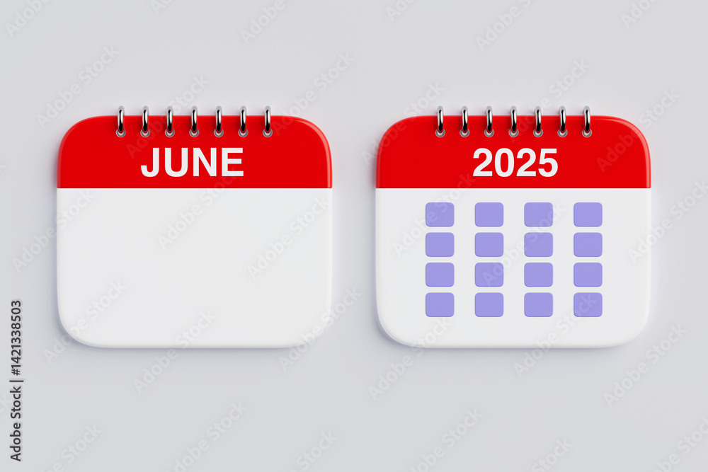 Poster 2025 year june month calendar icon. 3d rendering