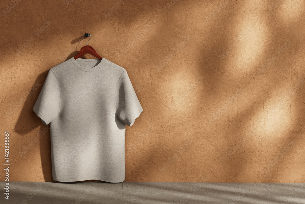 Poster blank white t shirt front mockup template for your design, branding, print and store on textured war