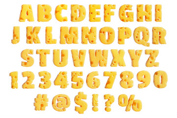 Swiss Cheese Font Alphabet Letters, Numbers and Symbols. 3d Rendering