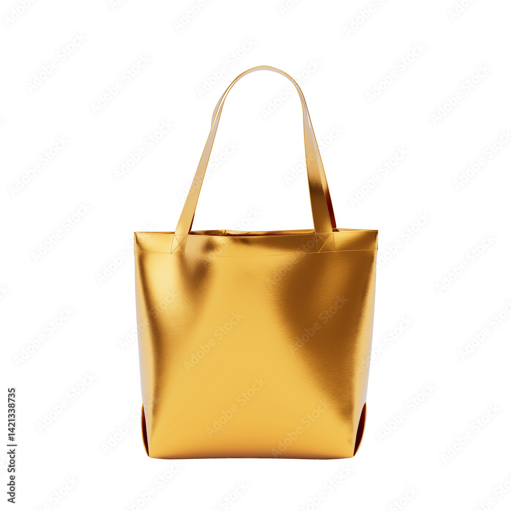 Poster Golden Blank Textile Tote Bag Mockup Template for Shopping with Handles. 3d Rendering