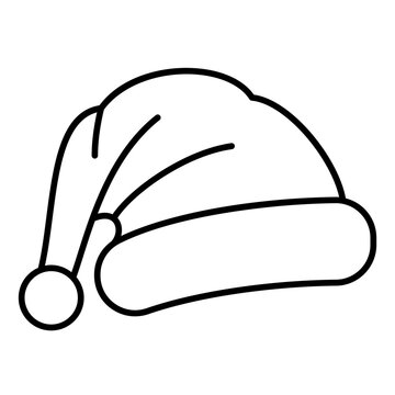 Santa hat thin line icon, christmas concept. Vector graphics. Winter hat with bubo, headwear sign on white background, linear style for mobile or design.