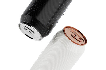 Black and White 330ml Clean Aluminum Beverage Drink Soda Sleek Cans with Water Drops. 3d Rendering