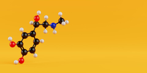 Structural Model of Epinefrine Molecule Chemical Formula. 3d Rendering