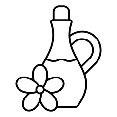 Juice jug with flower thin line icon, hot summer drinks concept. Vector graphics. Jug with flavored drink sign on white background, linear style for mobile or design.