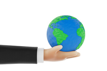 Cartoon Hand with Plasticine Earth Globe. 3d Rendering