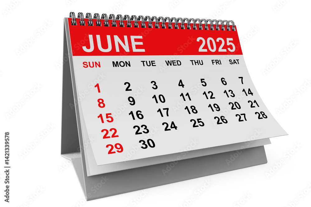 Aufkleber 2025 year june calendar. 3d rendering