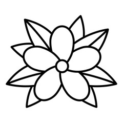 Thai flower with leaves thin line icon, thailand flora nature concept. Vector graphics. Aroma therapy, plant sign on white background, linear style for mobile or design.