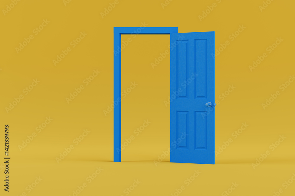 Poster Opened Blue Door Web Icon. 3d Rendering