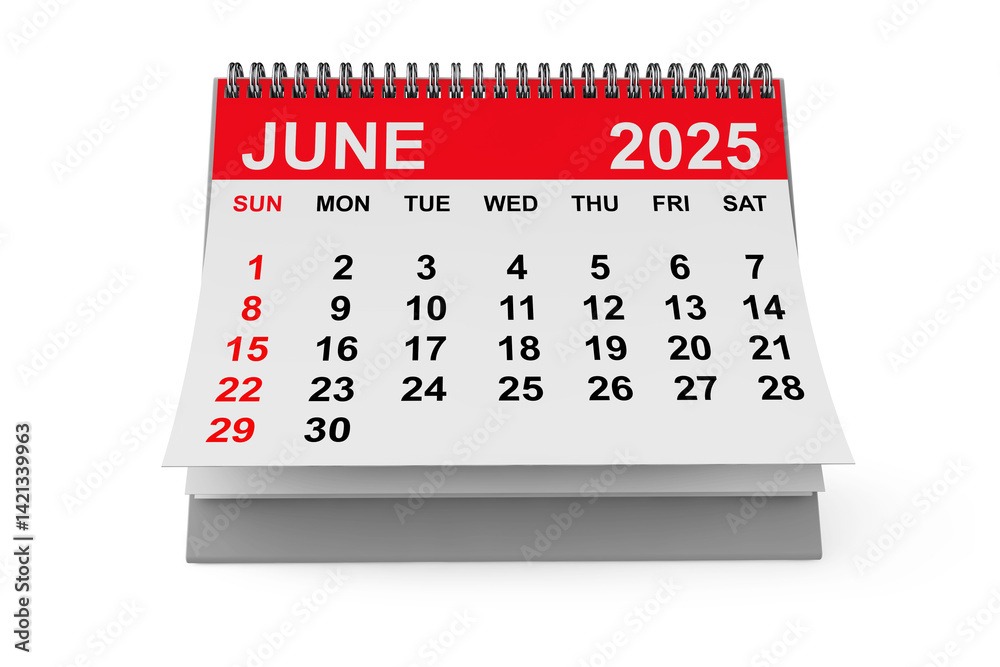 Aufkleber 2025 year june calendar. 3d rendering