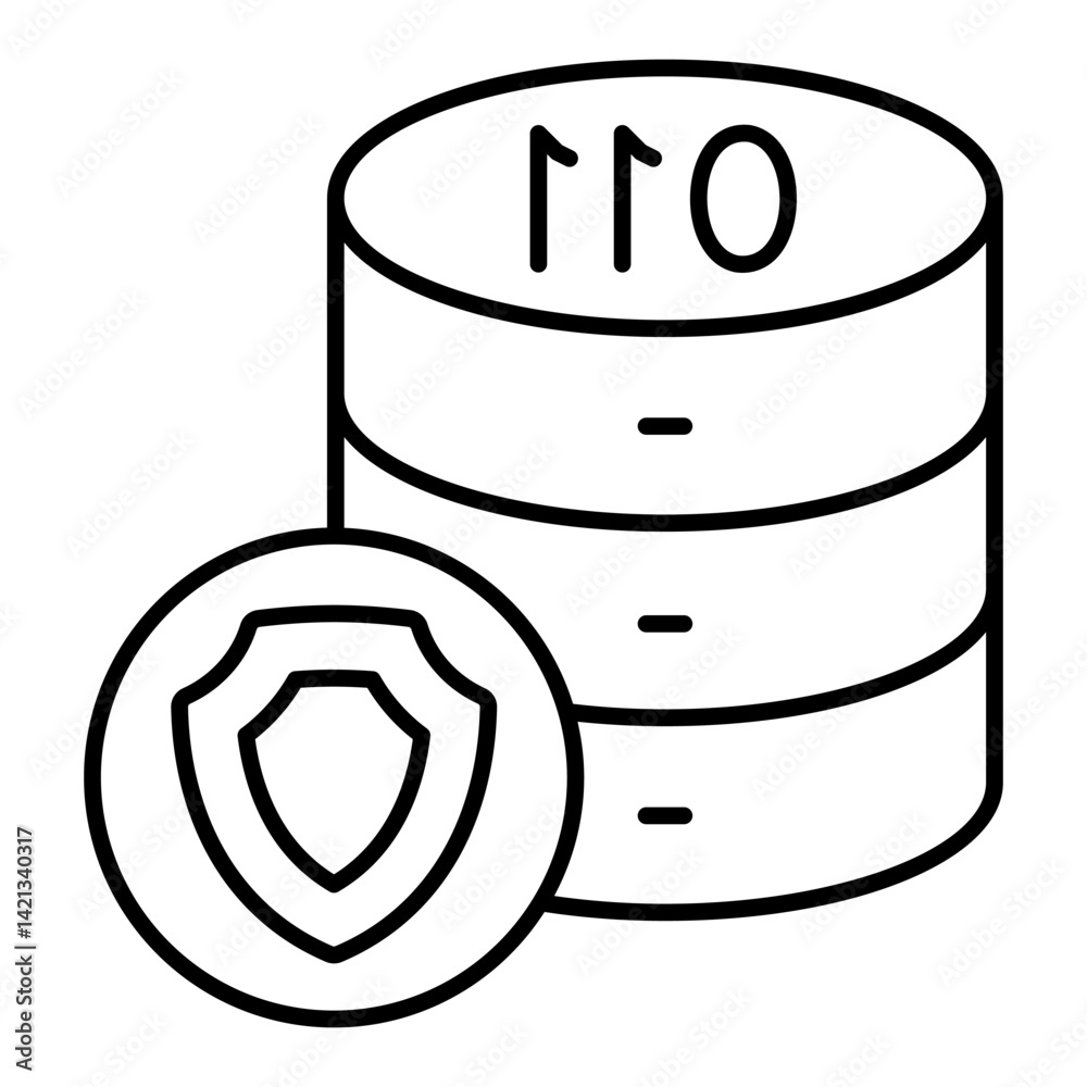 Poster hard disks secure array thin line icon, data protection concept. vector graphics. storage with shiel