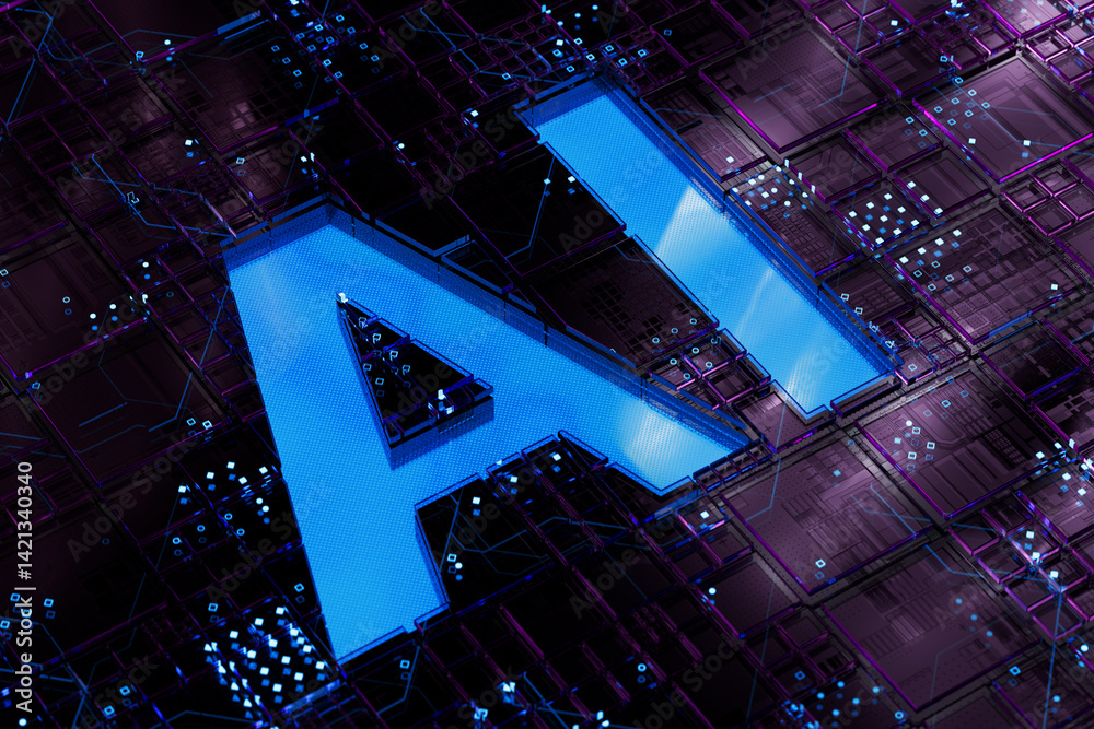 Aufkleber AI Concept. Artificial intelligence Circuit Board Scheme. 3d Rendering