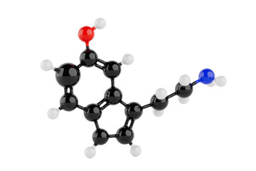 Structural Model of Serotonin Molecule Chemical Formula. 3d Rendering