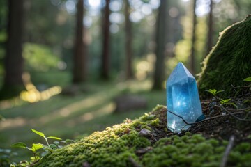 Obraz premium Blue crystal mineral stone in a natural environment. Seamless background with copy space (Diamond)