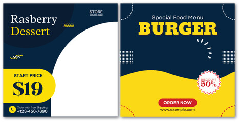 Obraz premium Engaging Food Social Media Post Design for Delicious Desserts and Burgers