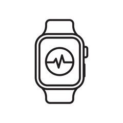 Black Smartwatch Icon with Heart Rate Monitor Display Representing Health Tracking, Fitness, and Wearable Technology Editable Vector Illustration Isolated on a White Background