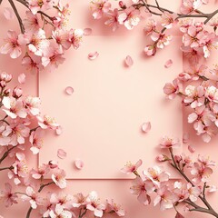 Fototapeta premium Japanese blossom stationery, pink cherry blossoms with a soft background, modern Hanami floral design