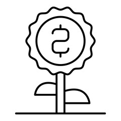 Coin flower thin line icon, financial advice concept. Vector graphics. Money coin portfolio, growth sign on white background, linear style for mobile or design.
