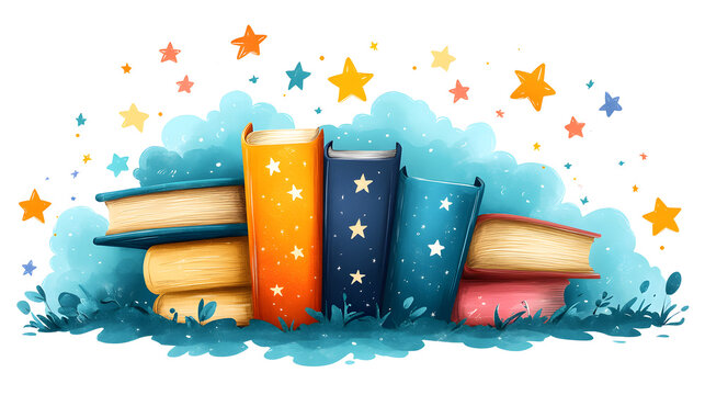 Engaging illustration for National Read Across America Day with colorful book design stars and stripes festive theme celebrating joy of reading with bright sky and playful elements