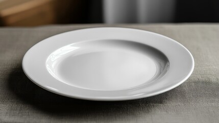 Elegance in Simplicity: A pristine white plate presented on a textured surface, capturing the essence of understated culinary art, ideal for diverse food presentation