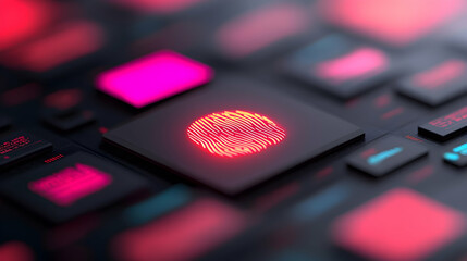 Red Glowing Fingerprint on Dark Digital Interface