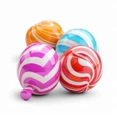 Colorful, glossy, swirled candies arranged in a cluster.