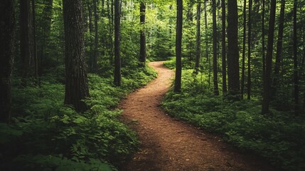 Fototapeta premium A Serene Pathway Through the Verdant Forest, Tranquil and Relaxing