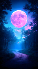 Fototapeta premium Pink Moonlit Path Through a Night Forest