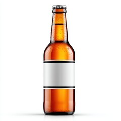 Amber bottle with blank label on white background